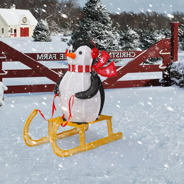 2.2FT Lighted Penguin Riding Sleigh Christmas Decorations, Pre-lit Holiday Decor With 130 Warm White LED Lights - view 6