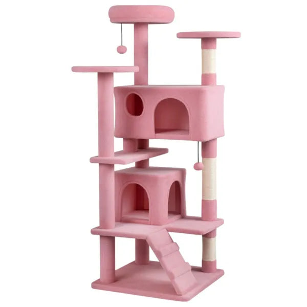 52" Tall Cat Tree Tower With Perches & Condos, Multi-Cat Playground With Scratching Posts (Pink) - view 2