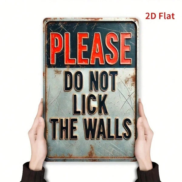 1pc "Please Do Not Lick The Walls" Funny Metal Sign, Vintage Distressed Iron Wall Art - view 4