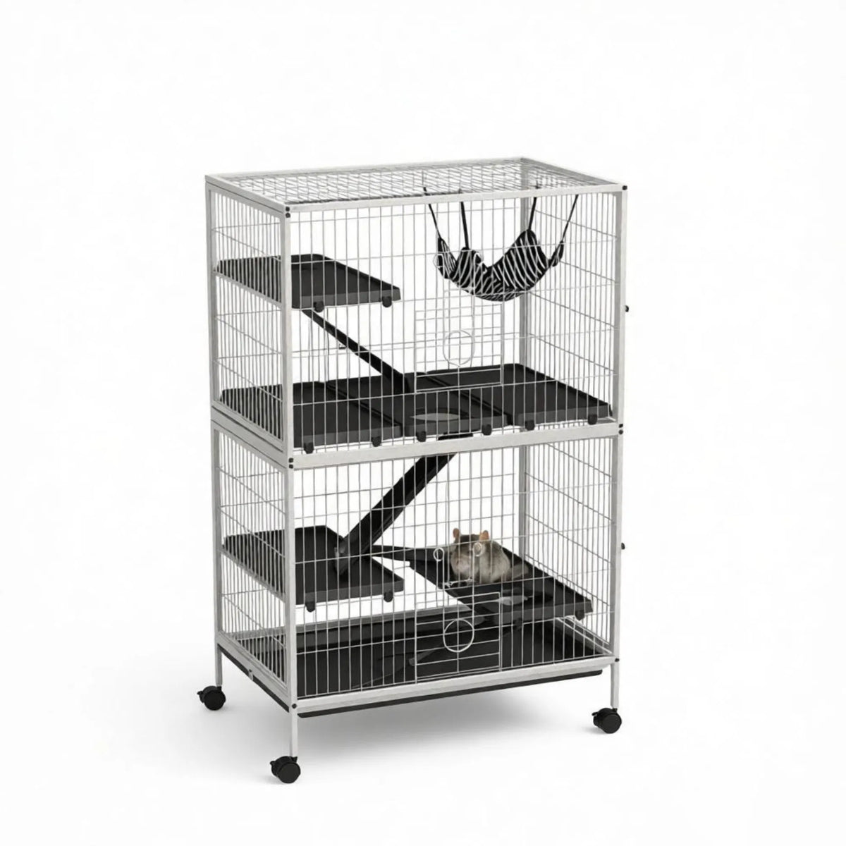 50 Inch Tall Rolling Ferret Chinchilla Cage Small Animal Pet Habitat with Hammock, 4 Doors, Removable Tray - view 2