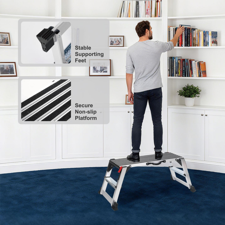 Folding Work Platform, Aluminum Drywall Stool Ladder, 660 Lbs Load Capacity Heavy Duty Work Bench W Non-Slip Feet - view 3