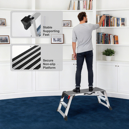 Folding Work Platform, Aluminum Drywall Stool Ladder, 660 Lbs Load Capacity Heavy Duty Work Bench W Non-Slip Feet - view 3