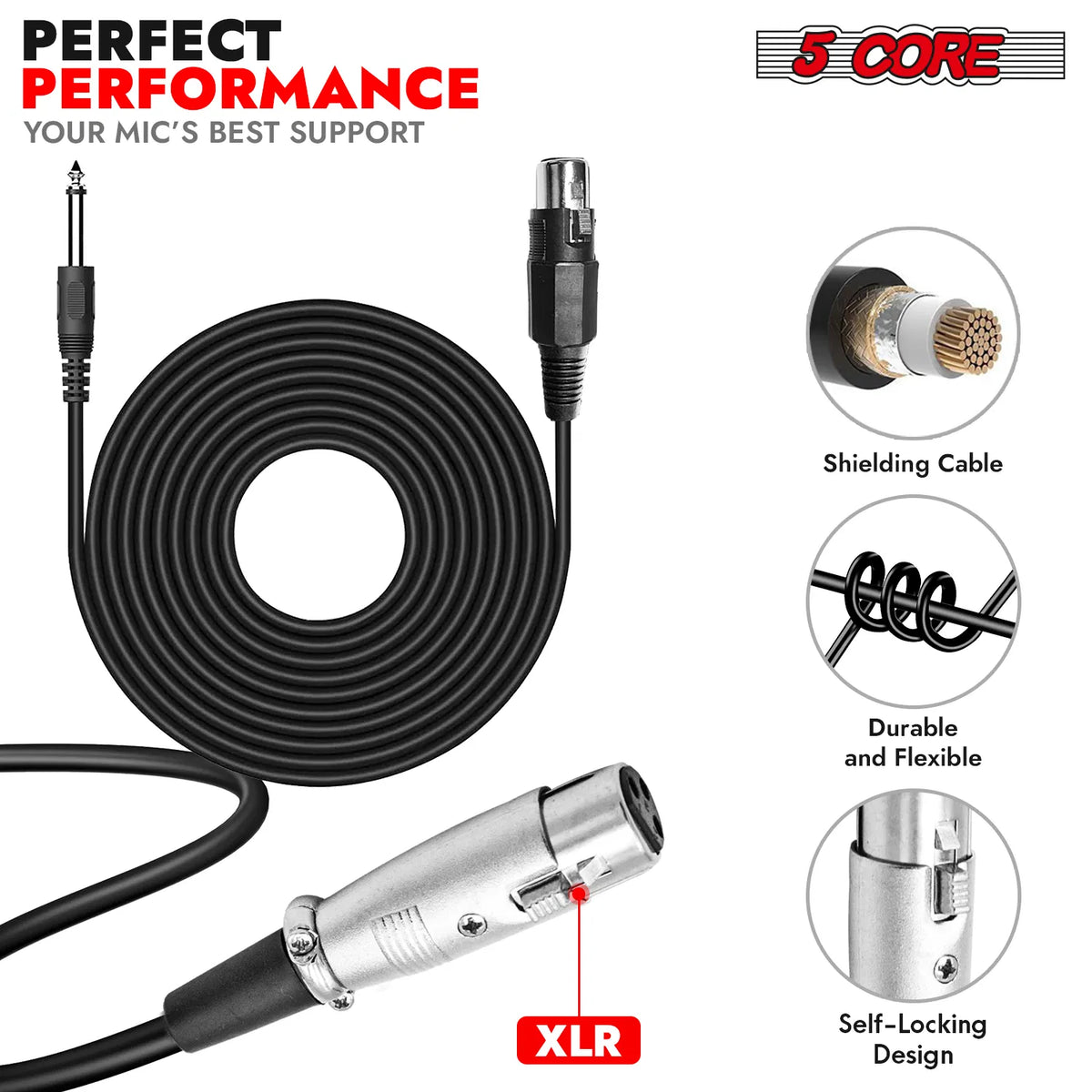 5 CORE Microphone Dynamic Vocal Handheld Mic Cardioid Unidirectional Microfono w On Off Switch + XLR Audio Cable - view 5