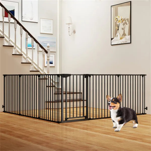 6-Panel Expandable Safety Gate (34.5"-154"), 270° Rotatable Baby/Pet Barrier For Fireplace Stairway Doorway-Black - view 4