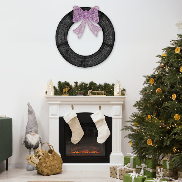 36in Pre-lit Outdoor Christmas Wreath Decoration, Lighted Metal Wreath With Purple Bow - view 10