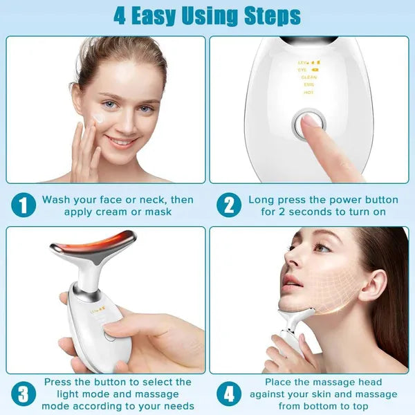 Neck Face Massager Face Sculpting Tool 3 Colour Modes And Vibration For Facial Massager For Double Chin - Red - view 4
