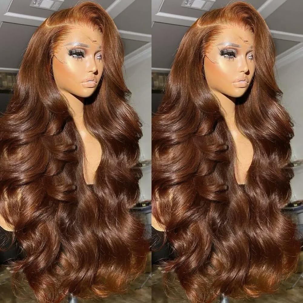 Chocolate Brown 13x4 Lace Front Wig Human Hair Color 4 Body Wave Density - view 5