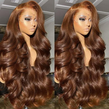 Chocolate Brown 13x4 Lace Front Wig Human Hair Color 4 Body Wave Density - view 5