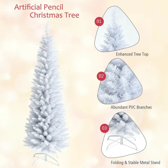 6 Feet Unlit Artificial Slim Pencil Christmas Tree With Metal Stand - view 9