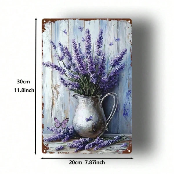 Vintage Lavender Butterfly 2D Metal Wall Art, French Country Farmhouse Decor, Antique Iron Plaque Sign For Hom IkTok - view 3