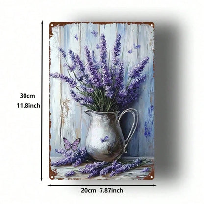 Vintage Lavender Butterfly 2D Metal Wall Art, French Country Farmhouse Decor, Antique Iron Plaque Sign For Hom IkTok - view 3