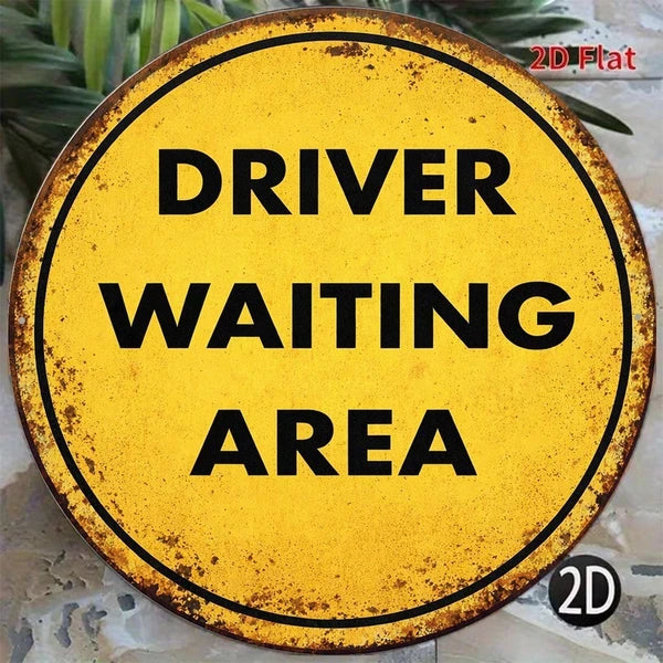 1pc Vintage Driver Waiting Area Sign 8x8in, Driver Waiting Area, Area Sign 8x8in 2D Flat Round Decorative Plaque