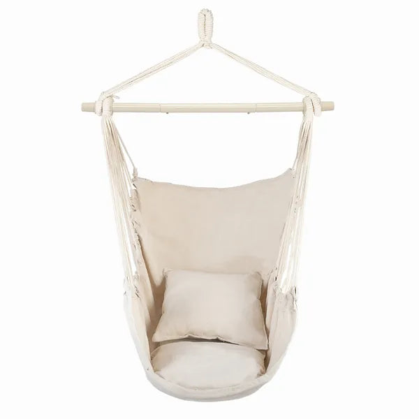 Distinctive Cotton Canvas Hanging Rope Chair With Pillows Beige - view 5