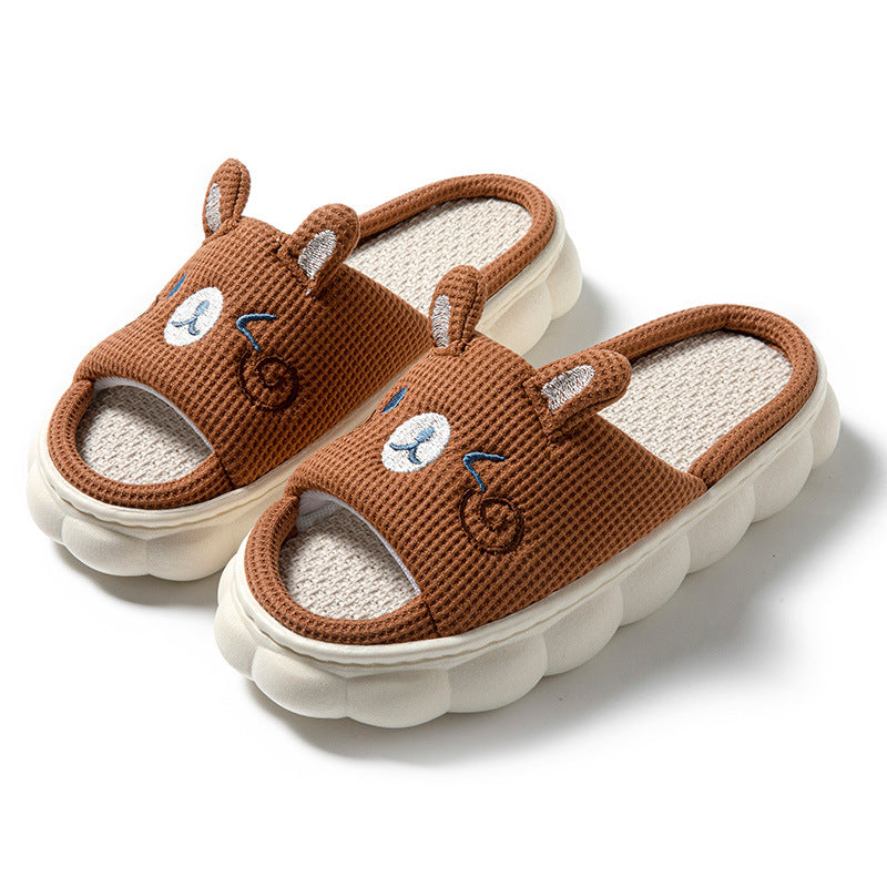 Cartoon Open Toe Couple Hemp Slippers - view 7