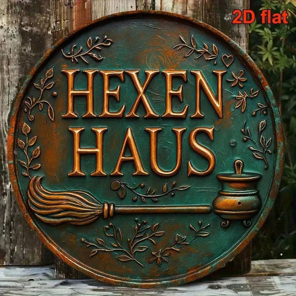 Vintage Witch's House 8x8 Inch Round Aluminum Sign, Gothic Halloween Wall Art - view 6
