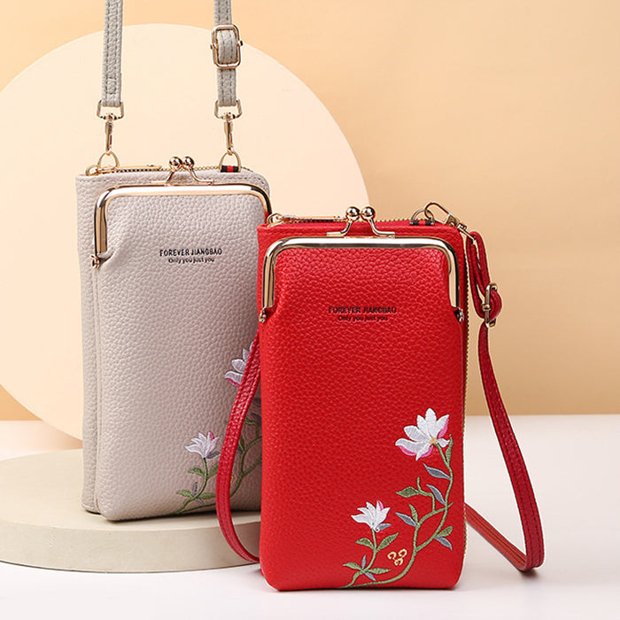 Flower Embroidery Phone Bag With Lock Buckle Outdoor Long Wallet Fashion Shoulder And Crossbody Bags - view 3