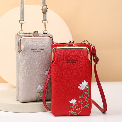 Flower Embroidery Phone Bag With Lock Buckle Outdoor Long Wallet Fashion Shoulder And Crossbody Bags - view 3
