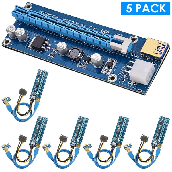 5Sets PCI-E PCI Express Risers GPU Mining Powered Riser Adapter Card W / 23.62in USB 3.0 Cable MOLEX To SATA