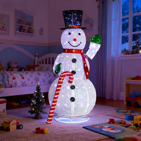 5.7FT Lighted Snowman Holding Candy Cane Christmas Yard Decorations, Pre-lit Pull Up Snowman With 210 White LEDs - view 10