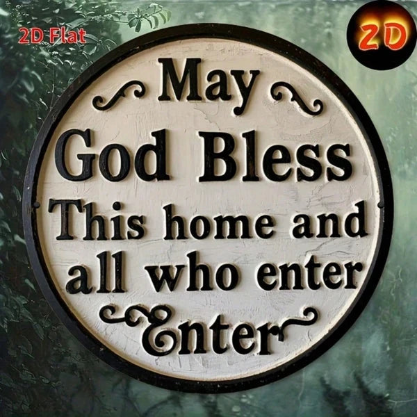 God Bless This Home And All Who Enter Here|Round Iron Sign, 2D Flat Printed Vintage Funny Wall Art Decor - view 3