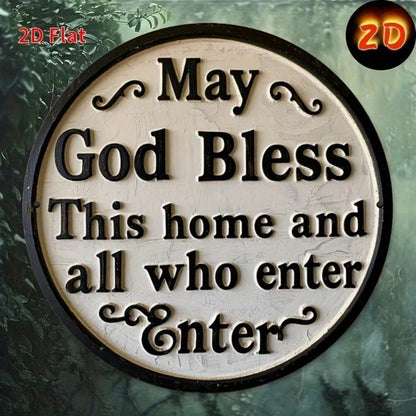 God Bless This Home And All Who Enter Here|Round Iron Sign, 2D Flat Printed Vintage Funny Wall Art Decor - view 3