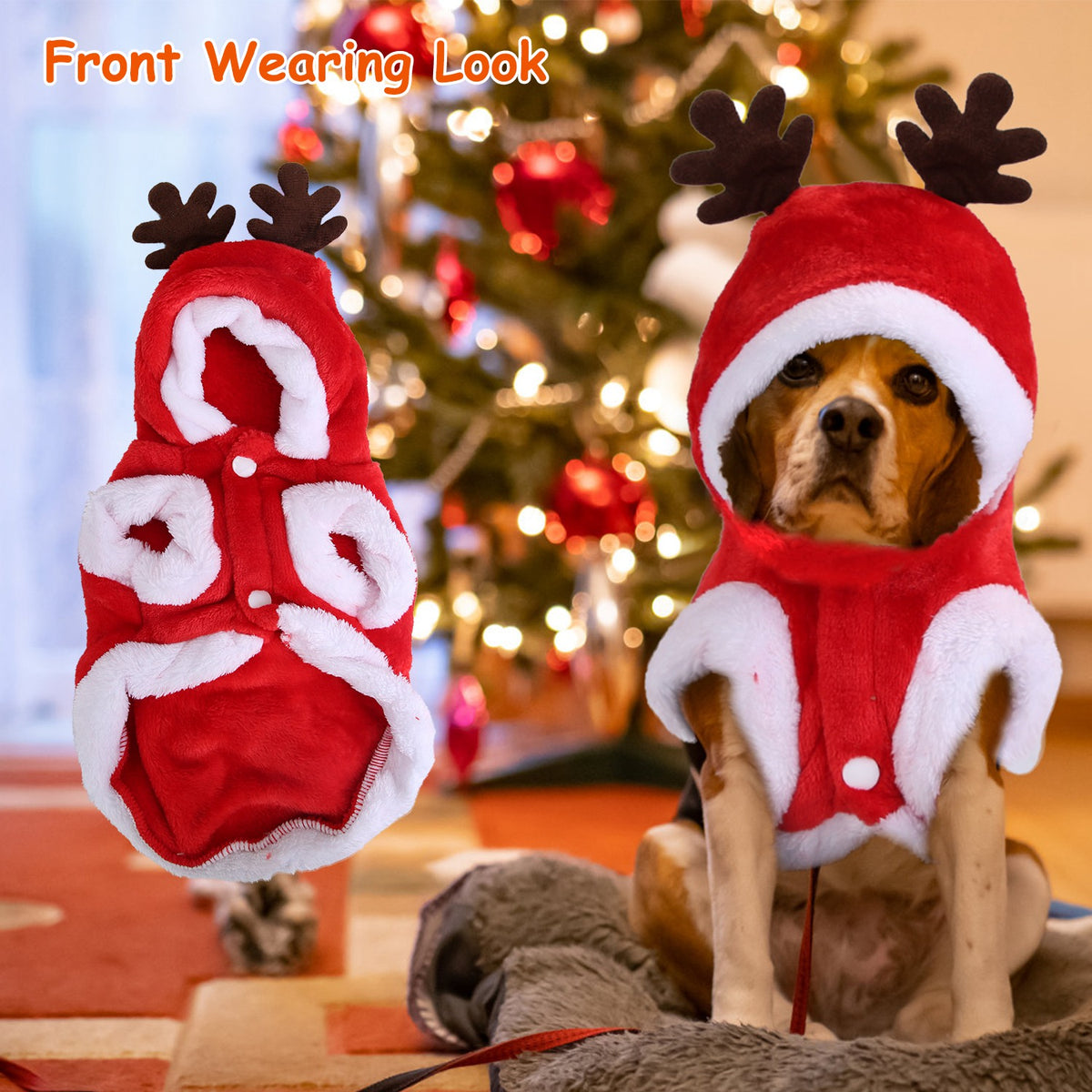 1Pc Pet Christmas Clothes Santa Claus Reindeer Antlers Costume Winter Outfit New Year Coat For Small Medium Dogs Cats - view 4