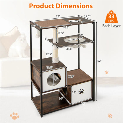 Stylish Wood-Metal Cat Tree - 33 lbs Per Layer Capacity, 2 Private Condos + 2 Relaxation Platforms - view 10