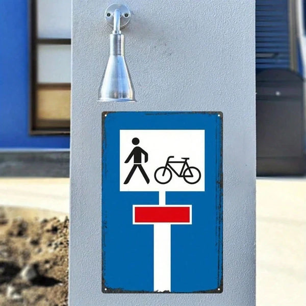 Aluminum German Traffic Sign Dead-End Road Warning, Retro Vintage Wall Art For Bicycles - view 3