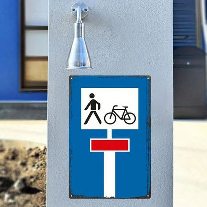 Aluminum German Traffic Sign Dead-End Road Warning, Retro Vintage Wall Art For Bicycles - view 3