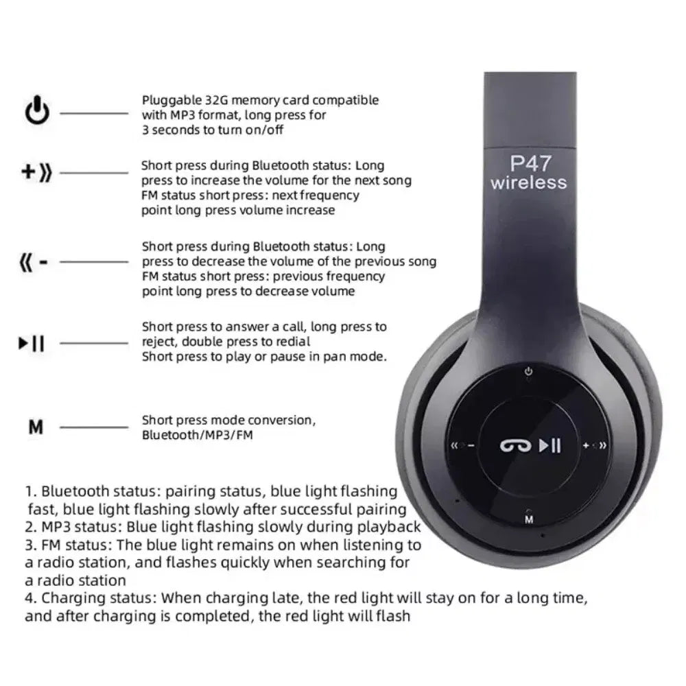 Wireless Bluetooth 5.0 Headphones Headset Over-Ear FM Radio MIC Foldable TF Card - view 9