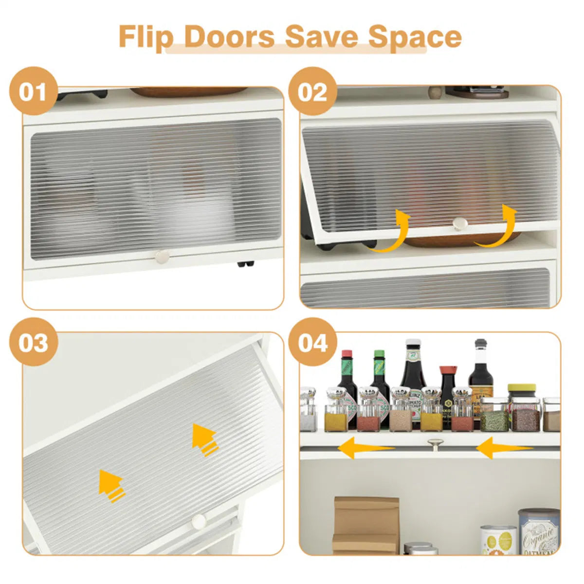 5-Tier Rolling Microwave Stand Flip Dust-Proof Doors 4 Casters with Brakes Kitchen Storage Rack White - view 10