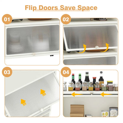 5-Tier Rolling Microwave Stand Flip Dust-Proof Doors 4 Casters with Brakes Kitchen Storage Rack White - view 10