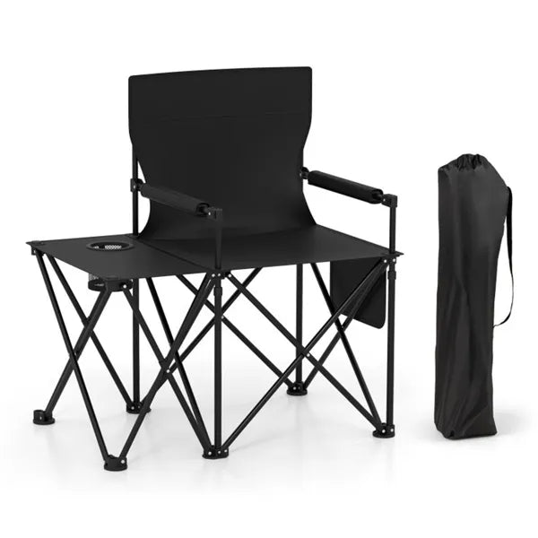 Oversized Foldable Camping Chair With Side Table & Cup Holder, 330 LBS Capacity For Outdoor Use-Black