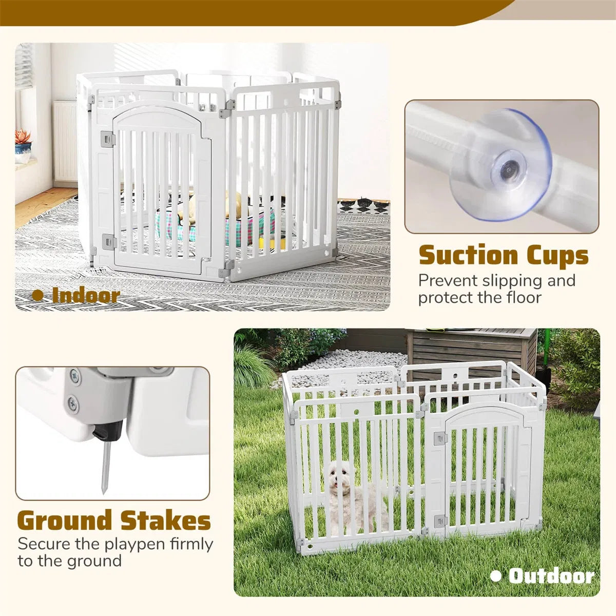 6-Panel HDPE Dog Playpen - Convertible Design (Playpen/Fence), Lockable Door, Suction Cups + Ground Stakes - view 2