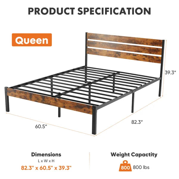 Metal Platform Bed Frame - Mattress Foundation With Headboard And And Footboard - view 3