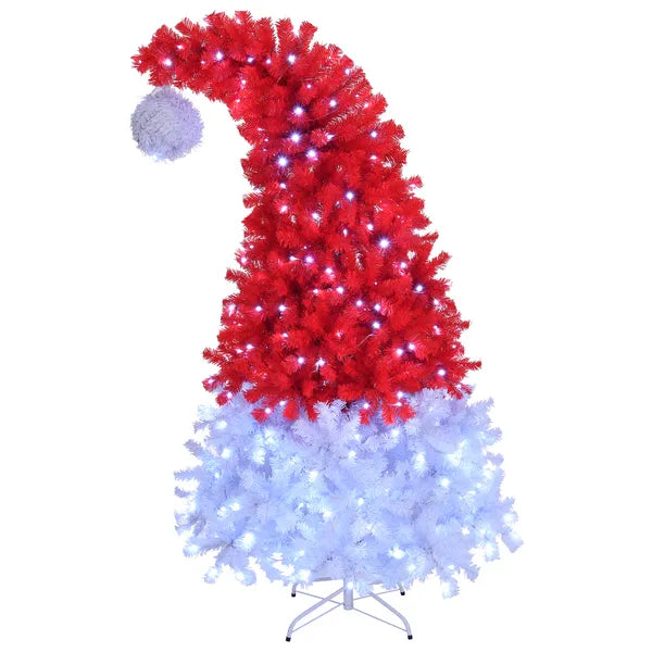 6 FT Santa Hat Style Pre-lit Christmas Tree, Hinged Artificial Xmas Tree Pine Tree With 300 Lights - view 3