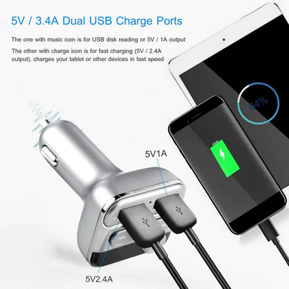 Car Wireless FM Transmitter 3.4A Dual USB Charge Hands-free Call Car MP3 Player - view 3