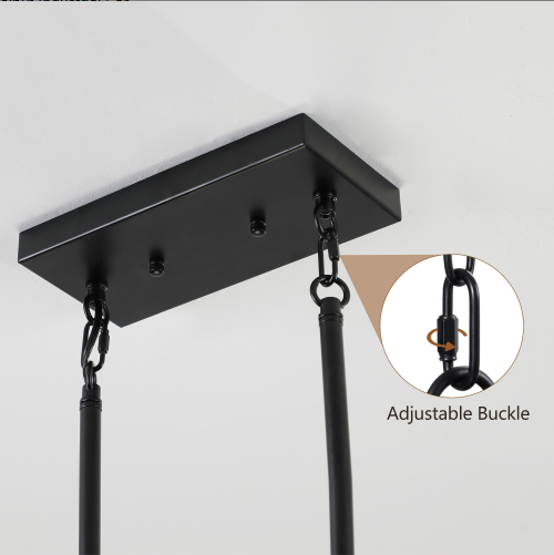 32 Inch Walnut Industrial Farmhouse Rectangle Pendant Light, 5-Light Chandelier With Lampshades For Dining Room - view 8