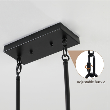 32 Inch Walnut Industrial Farmhouse Rectangle Pendant Light, 5-Light Chandelier With Lampshades For Dining Room - view 8