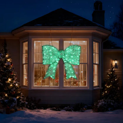Pre-lit Outdoor Giant Bowknot Christmas Decoration, Lighted Metal Frame With 124 Green LED Lights - view 2