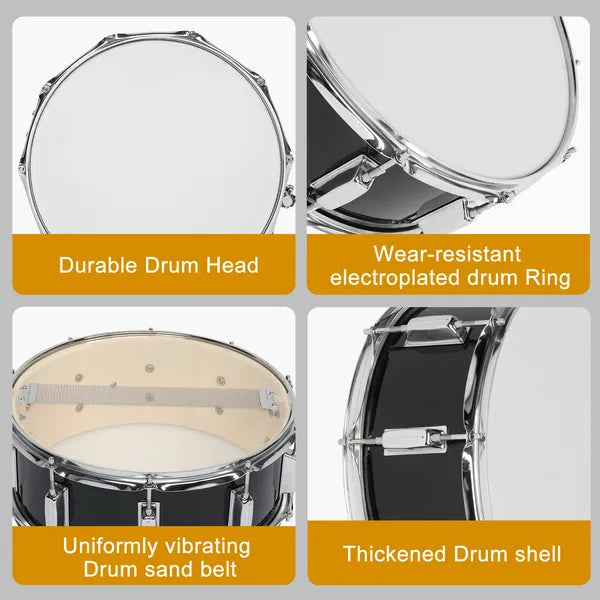 14 X 5.5in Snare Drum Set With Drumstick Holder, Snare Drum Bag, Strap, Mute Pad & Drum Stick For Beginner Student Black - view 2