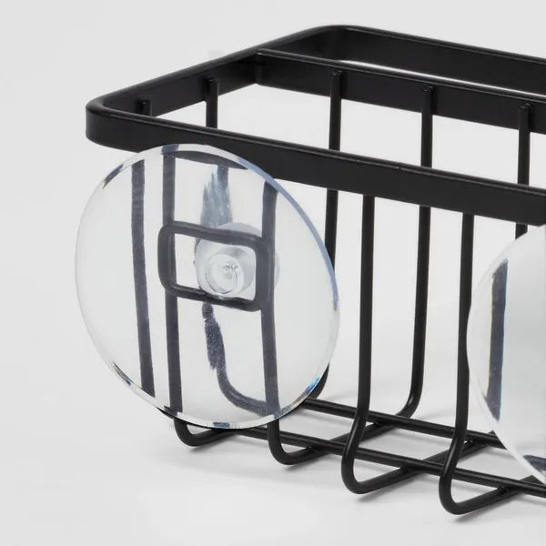 Small Steel Suction Sink Caddy With Rag Holder Black: Sponge Holder, Kitchen Storage, Matte Finish - view 3