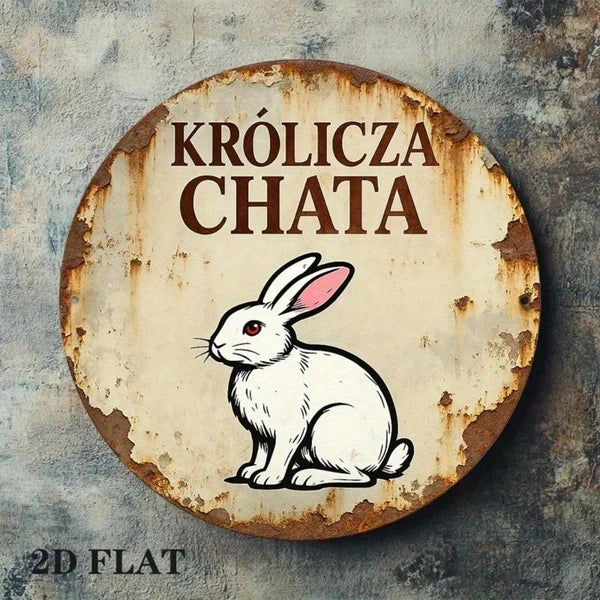 1pc Vintage French Rabbit House Metal Wall Sign, 8-Inch Round Krlcz Chatka Plaque, Durable Aluminum 2D Flat Art - view 4