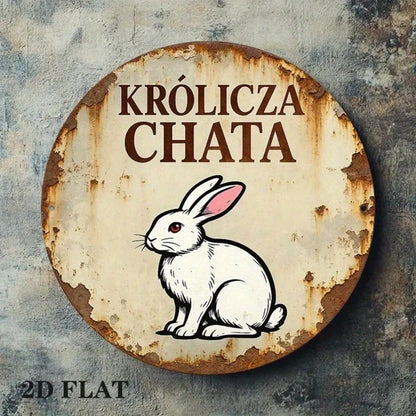 1pc Vintage French Rabbit House Metal Wall Sign, 8-Inch Round Krlcz Chatka Plaque, Durable Aluminum 2D Flat Art - view 4