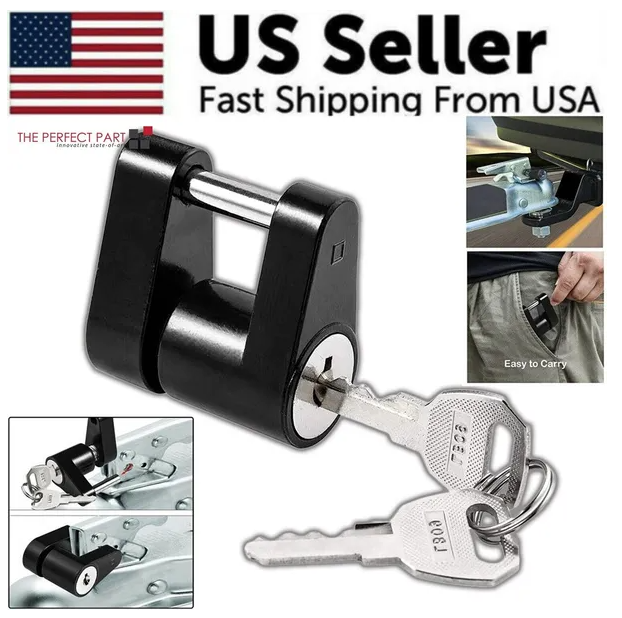 Trailer Hitch Coupler Lock Dia Span For Tow Boat RV Truck Car And 2 Keys