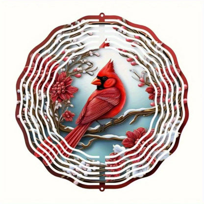 Vibrant Red Cardinal Wind Spinner with Mandala Wind Chime Garden Art Outdoor Patio Yard Decor - view 2