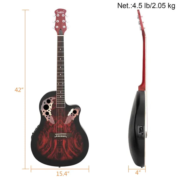 41 Inch Full-Size Cutaway Acoustic-Electric Guitar Grape Voice Hole Spruce Top Round Back Sunset Red - view 5