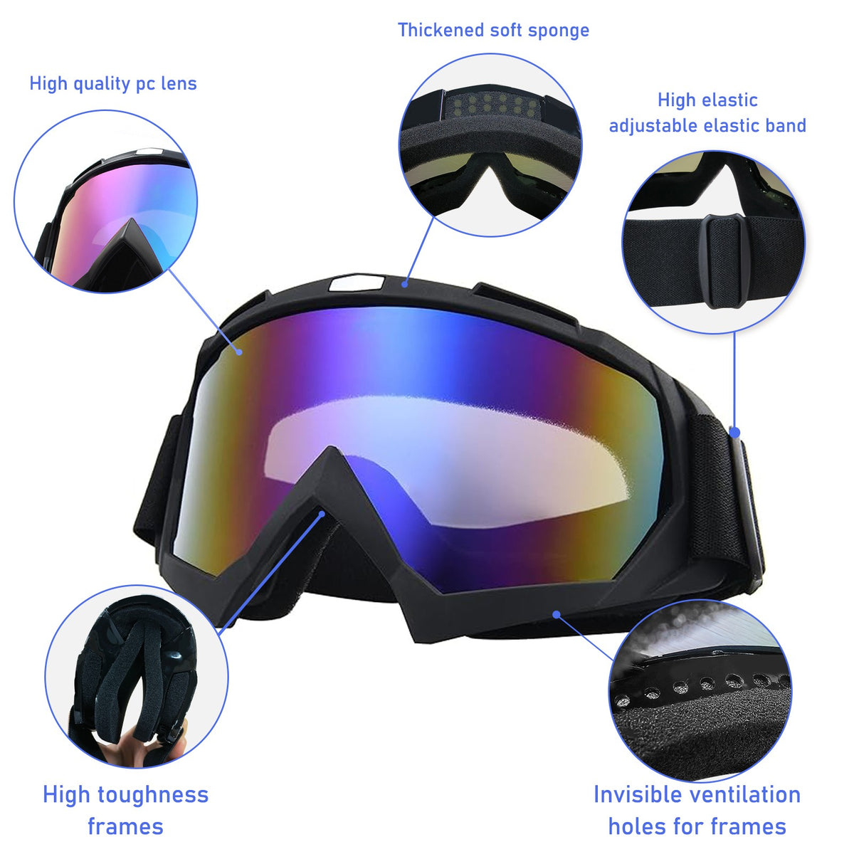 Motorcycle Goggles Fit Over Glasses Dirt Bike Skiing Anti-Fog Shatterproof UV400 - view 4