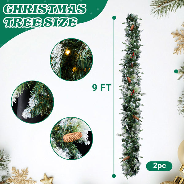 2 Pack 9FT Pre-lit Snow Flocked Christmas Garland, Lighted Artificial Xmas Garland With 200 Warm Lights And 440 Tips - view 8
