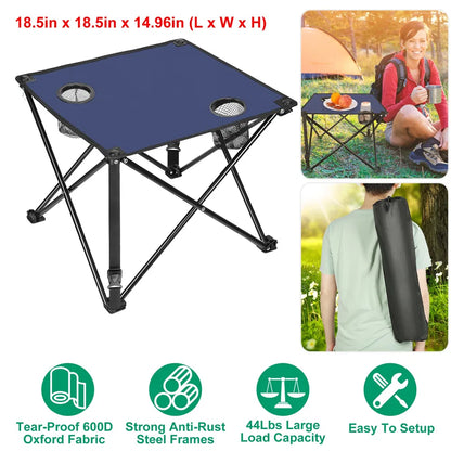 1Pc-2Pcs Options - Foldable Camping Table Portable Picnic Table Lightweight Travel Desk With 2 Cup Holders Carrying Bag - view 6